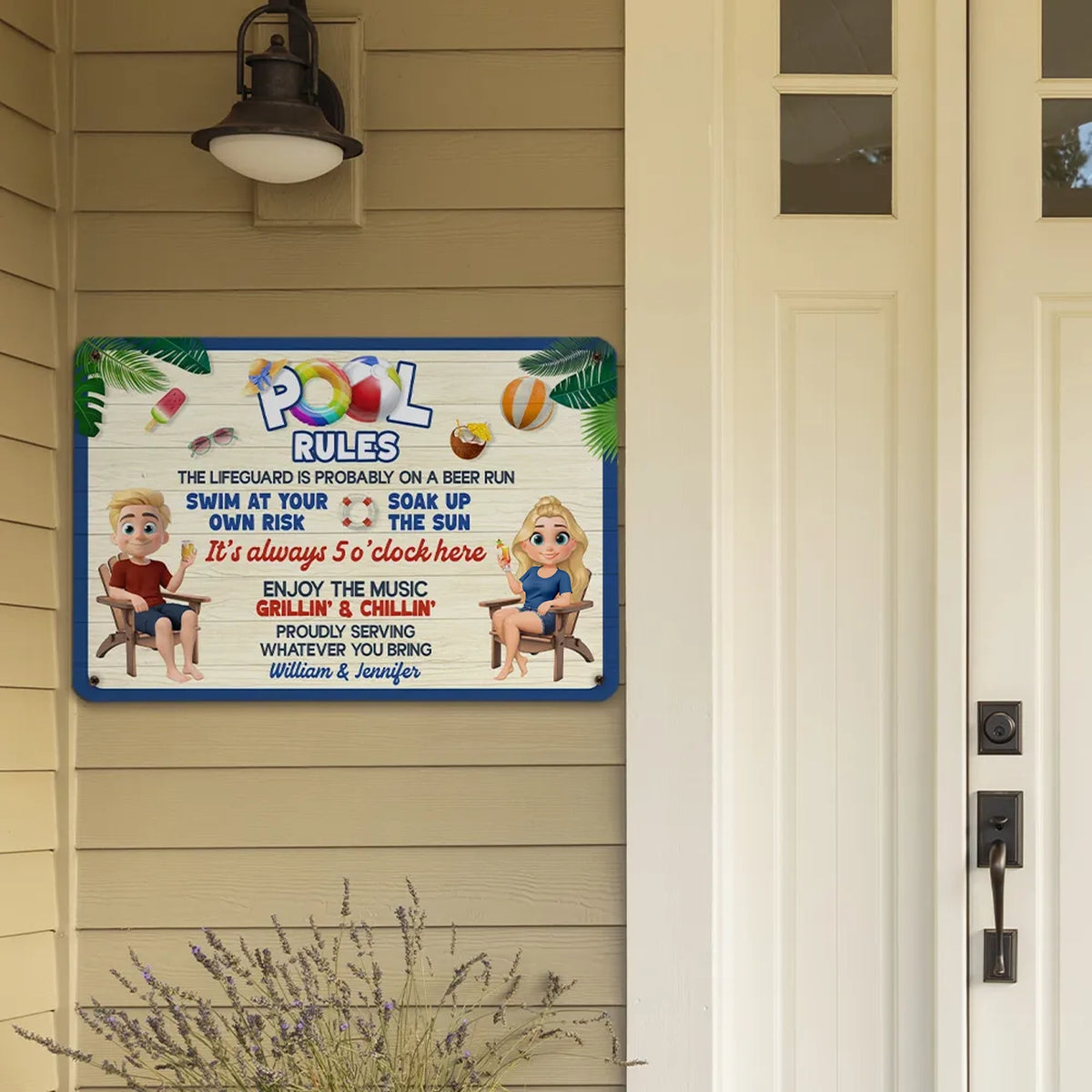 Personalized Pool Rules Rectangular Iron Sign for Backyard Pool Decor, Funny Summer Vibes, Unique Gift for Couples