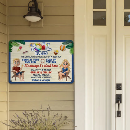 Personalized Pool Rules Rectangular Iron Sign for Backyard Pool Decor, Funny Summer Vibes, Unique Gift for Couples