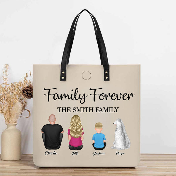 Family Forever Beach Design - Personalized Leather Tote Bag, Wooden Carhanger, LED Plaque, Keychain, Poster, Wallet Card, and Pillow, Unique Gift