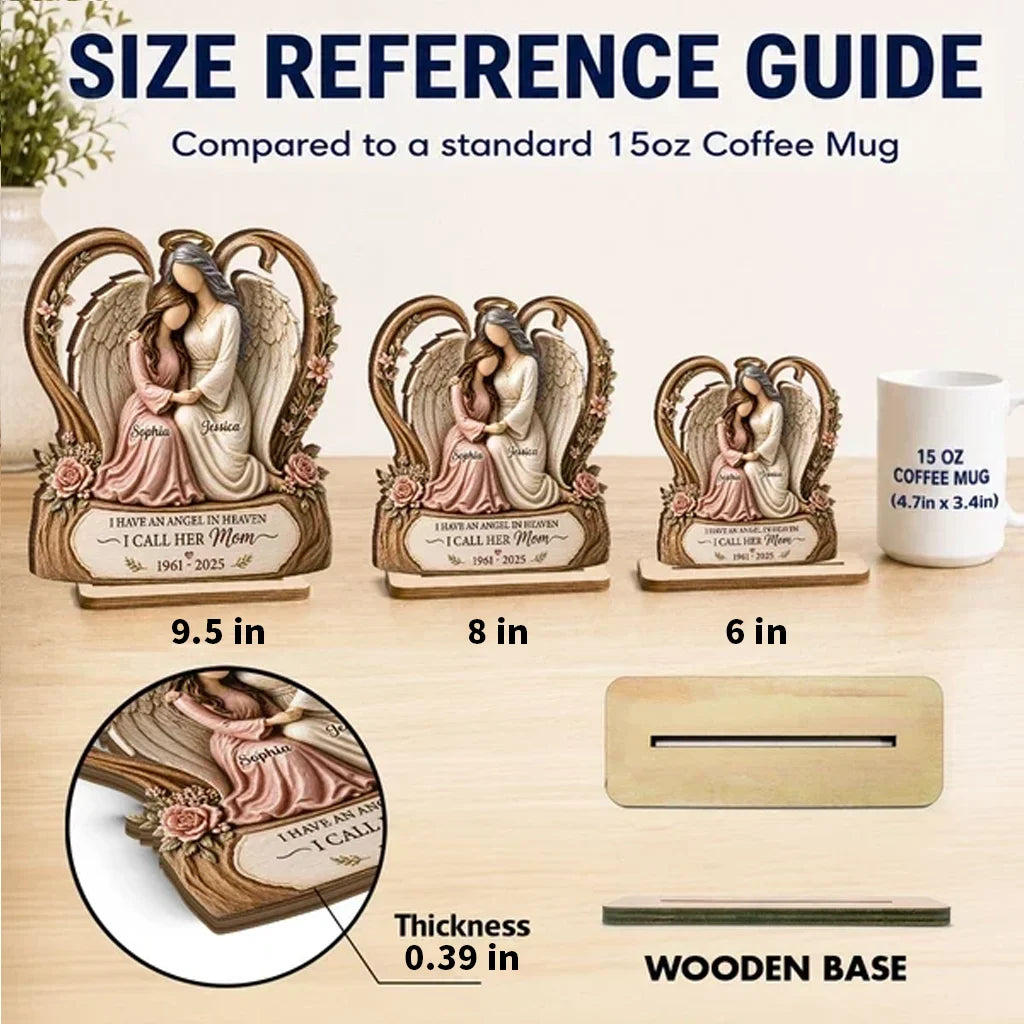 Personalized 2-Layer Wooden Plaque, Warm Angel and Daughter Embrace, Unique Sympathy Gift for Daughter
