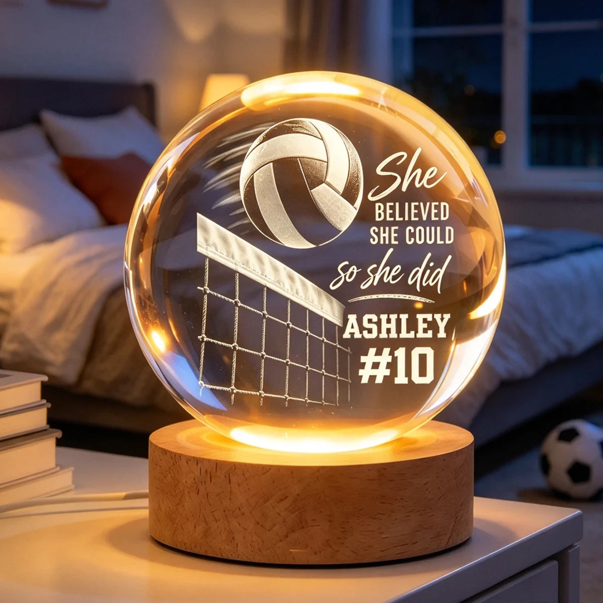 Volleyball Globe Lamp, Personalized She Believed Design, Creative Gift for Daughter, Teammate or Player
