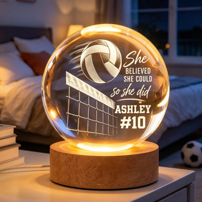 Volleyball Globe Lamp, Personalized She Believed Design, Creative Gift for Daughter, Teammate or Player