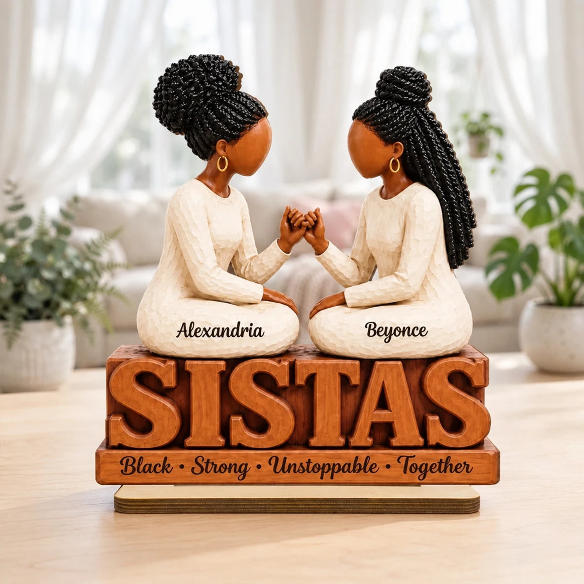Personalized Wooden Plaque with Sister Figures Making a Pinky Promise, Unique Gift for Sisters and Friends