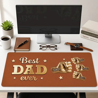 Best Dad Ever Leather Desk Mat, Custom Gold Fist Bump Design, Creative Gift for Dad