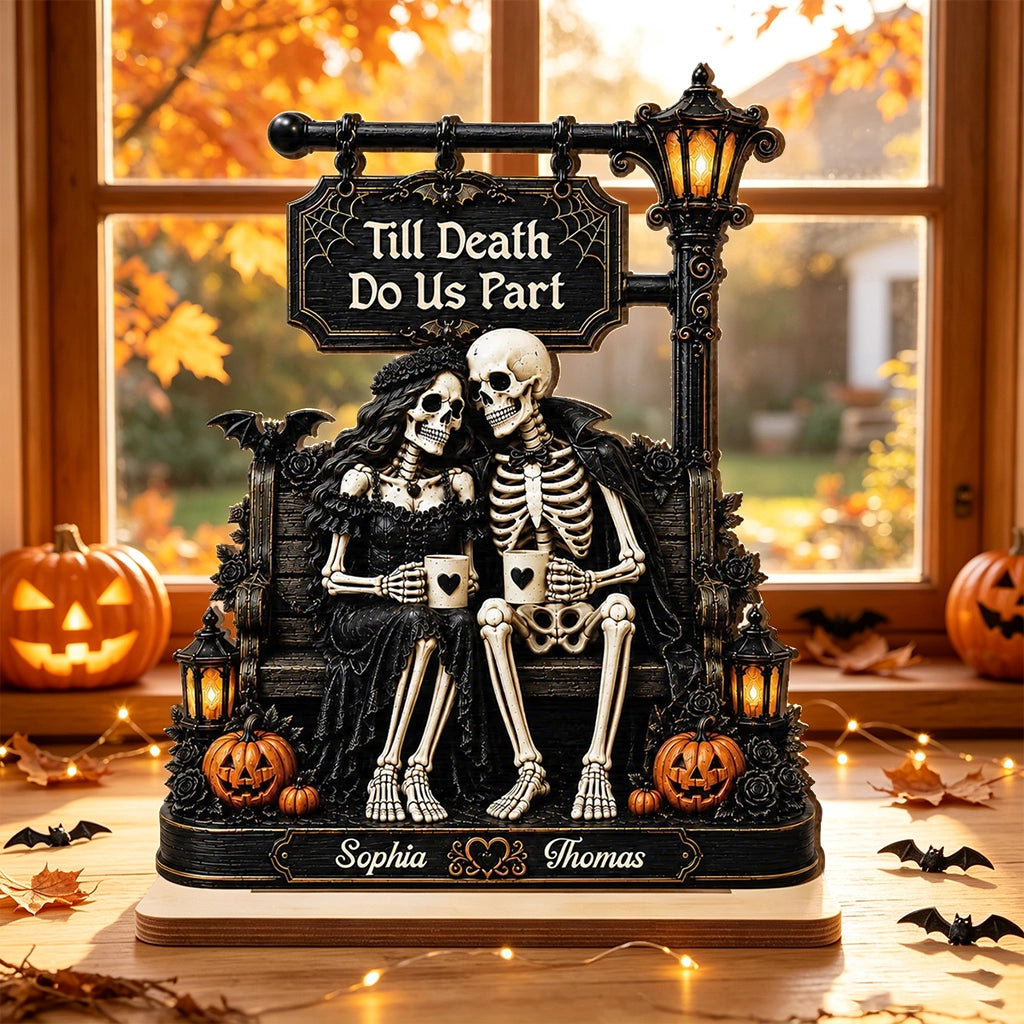 2-Layer Wooden Plaque, Till Death Do Us Part Skeleton Couple Art, Unique Creative Gift for Husband & Wife