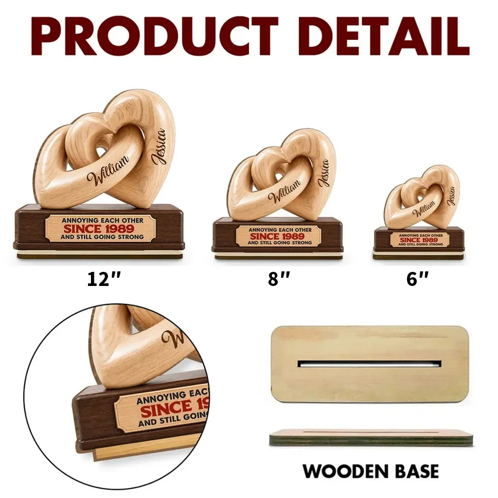 Personalized 2-Layer Wooden Plaque, Interlocking Hearts Keepsake, Unique Gift for Couple