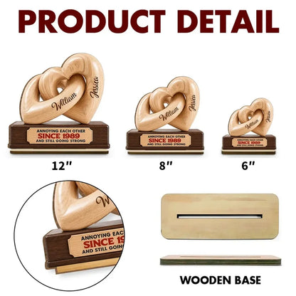 Personalized 2-Layer Wooden Plaque, Interlocking Hearts Keepsake, Unique Gift for Couple