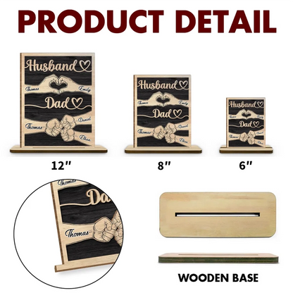 Personalized Wooden Plaque for Husband & Dad, Hand Heart Family Design, Unique Gift for Him