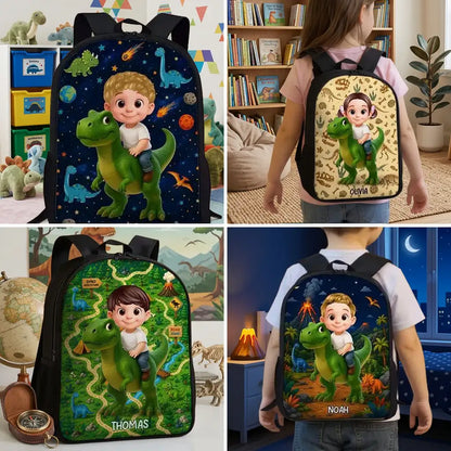 Personalized Kids School Backpack, Cute Dinosaur Space & Jungle Art, Unique Gift for Boys & Girls