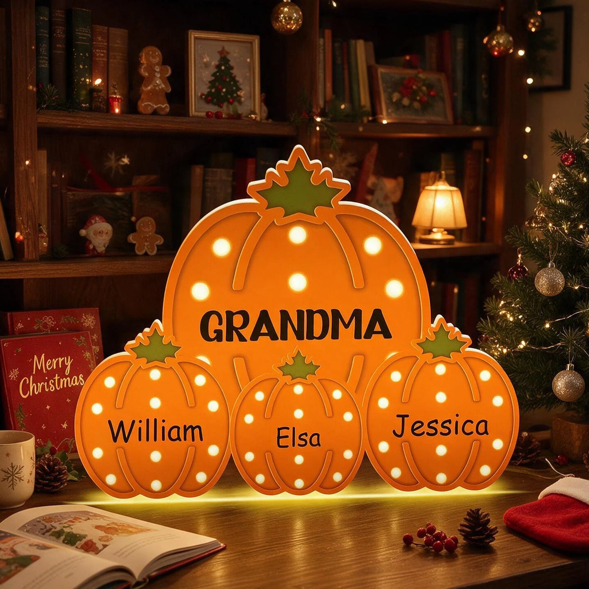 Personalized Pumpkin Acrylic Light Box, Custom Family Display with Warm Glow, Unique Gift for Grandma