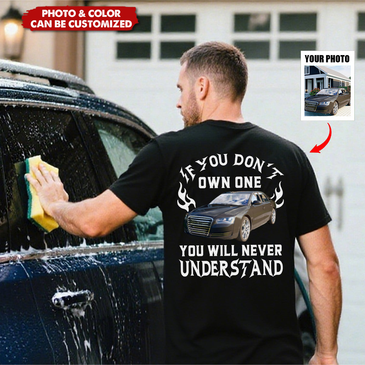Car Owner Quote Classic Tee with Custom Photo & Color, Creative Gift for Him, Walking Street Casual Look