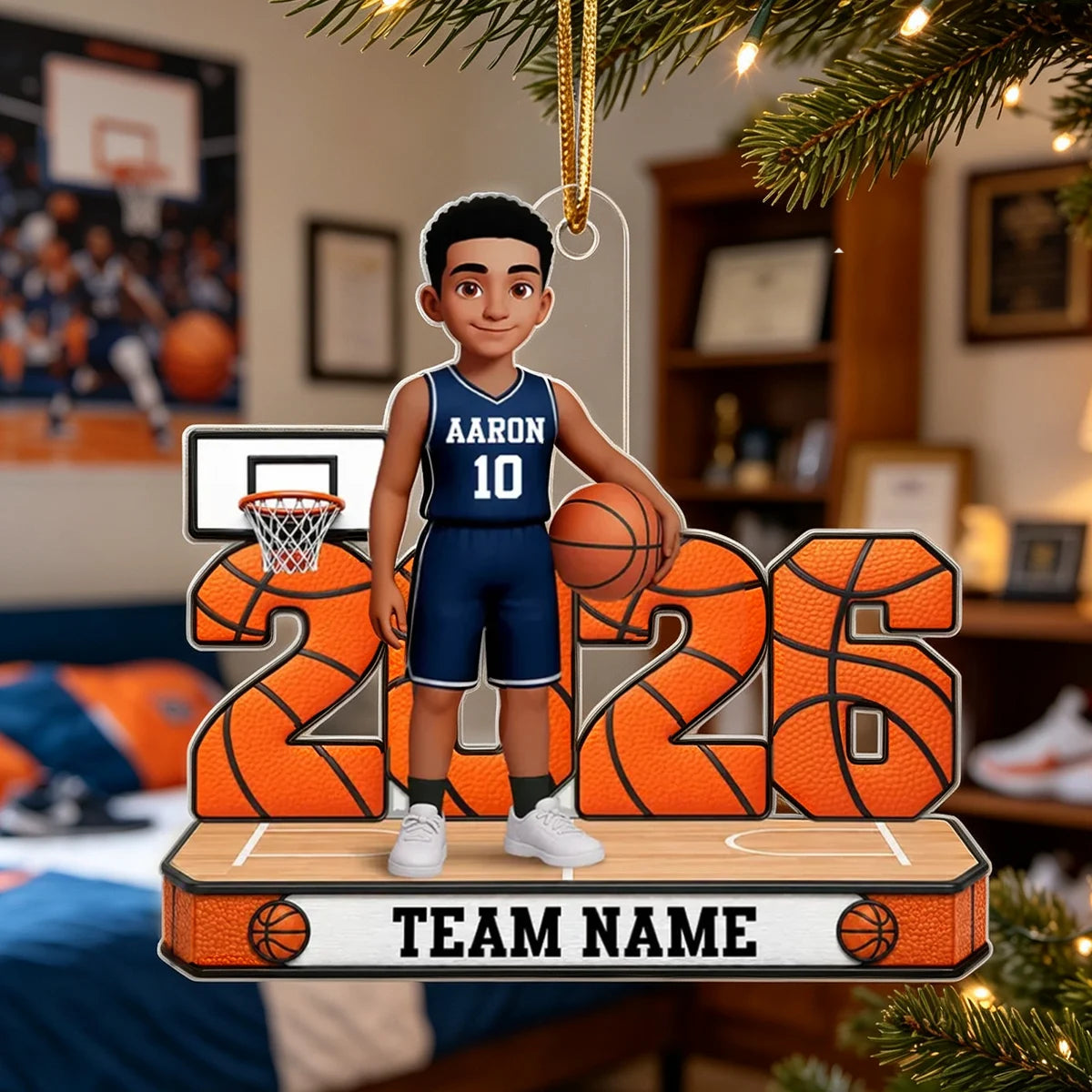Personalized Acrylic Ornament, Proud Basketball Player on Court, Creative Gift Celebrating a Son's Love of the Game