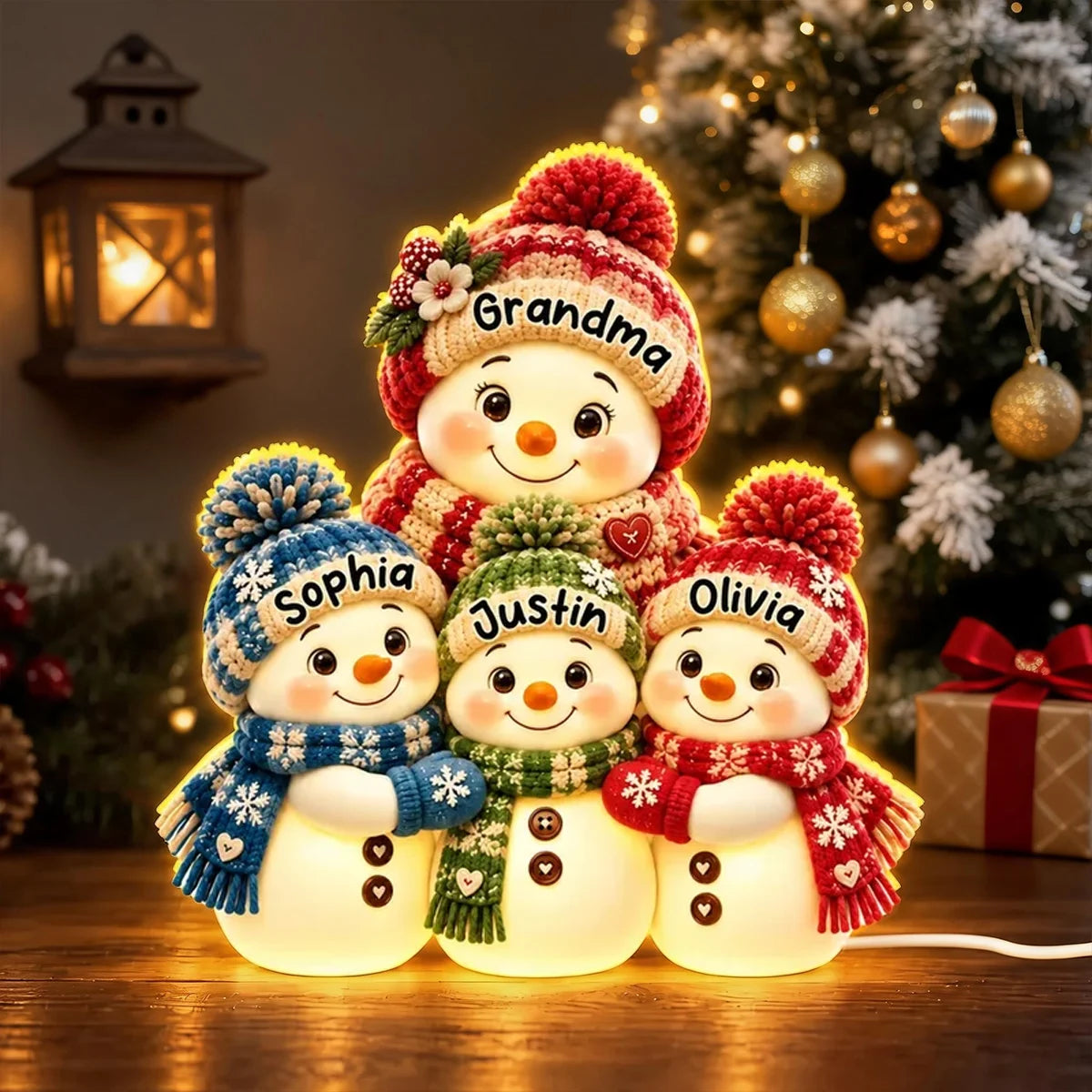 Personalized Acrylic Light Box, Grandma Snowman Hugging Grandkids, Unique Christmas Gift for Grandma