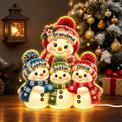 Personalized Acrylic Light Box, Grandma Snowman Hugging Grandkids, Unique Christmas Gift for Grandma