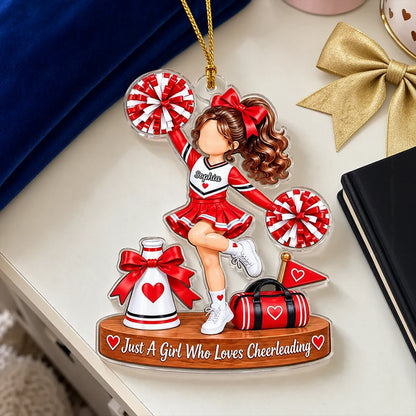 Personalized Acrylic Ornament, Cheerleader Posing with Pom-Poms, Unique Christmas Gift for Girls