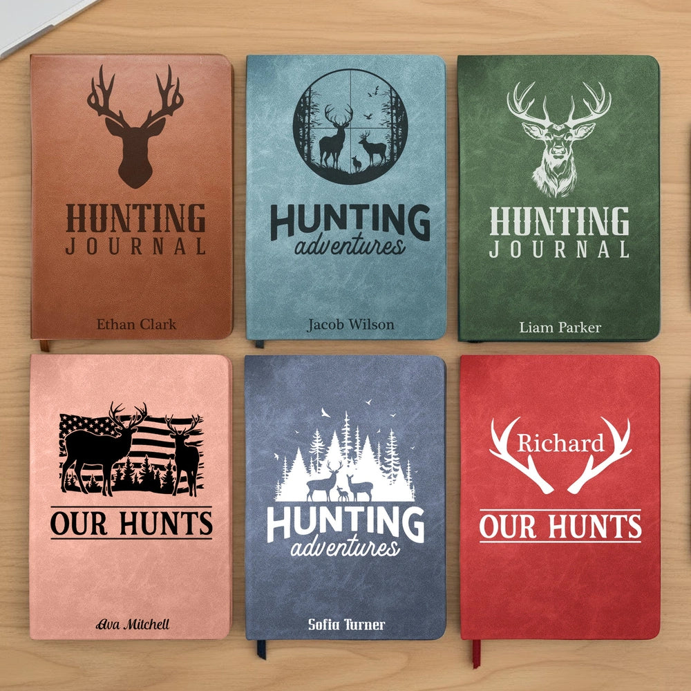 Leather Journal Deer Hunting Journal with Stag & Forest Cover for Hunting Adventures Unique Gift for Husband Dad Grandpa