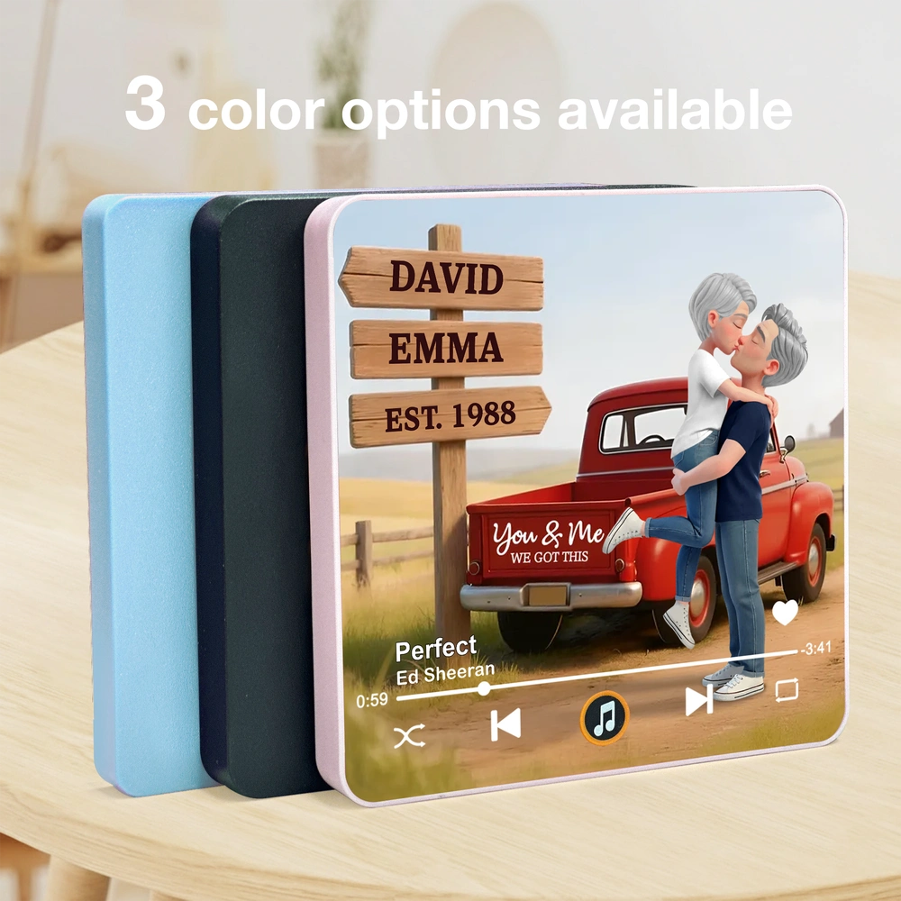 Acrylic Music Magnet Personalized Couple Kissing by Red Pickup Truck Fridge Decor Unique Romantic Gift