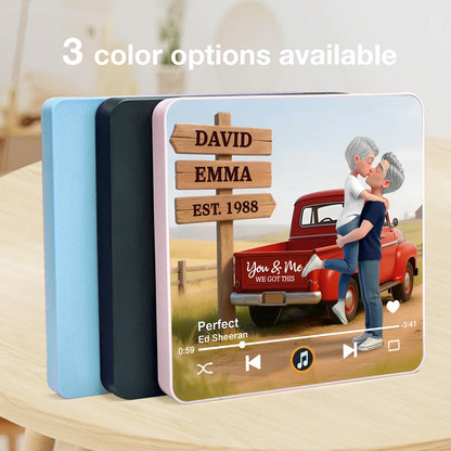Acrylic Music Magnet Personalized Couple Kissing by Red Pickup Truck Fridge Decor Unique Romantic Gift