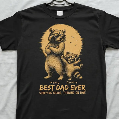 Personalized Classic Tee With Sunglasses Raccoon Dad & Kid Art, Unique Father's Day Gift for Dad
