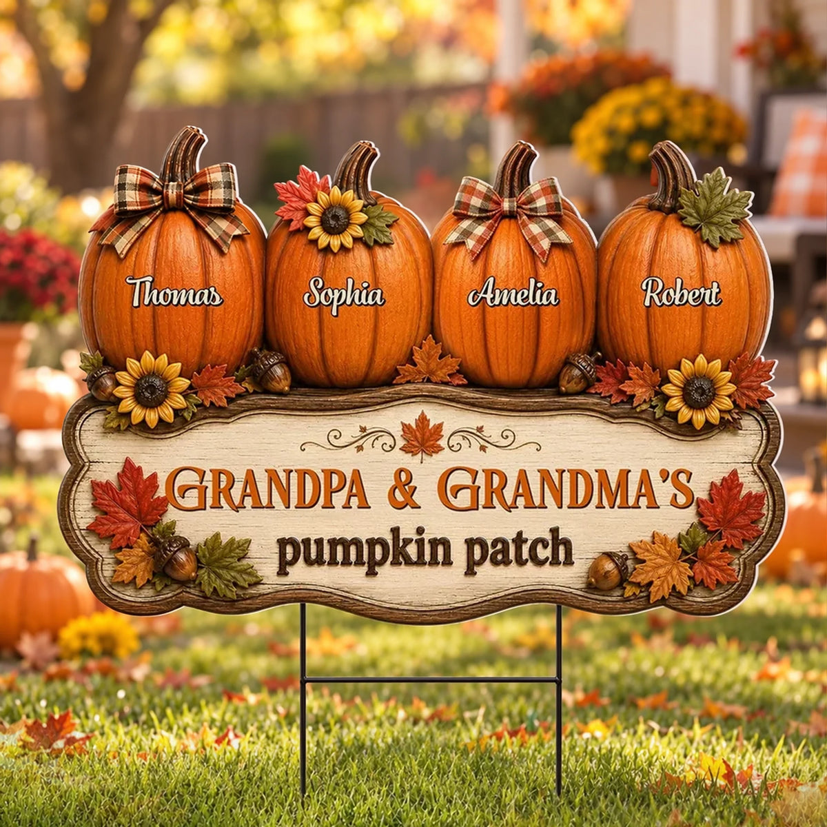 Personalized Shaped Yard Sign, Autumn Pumpkin Patch Decor, Unique Gift for Grandpa and Grandma