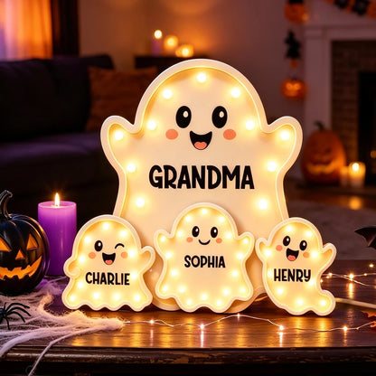 Personalized Acrylic Light Box, Cute Ghost Family Halloween Decor, Unique Gift for Grandma