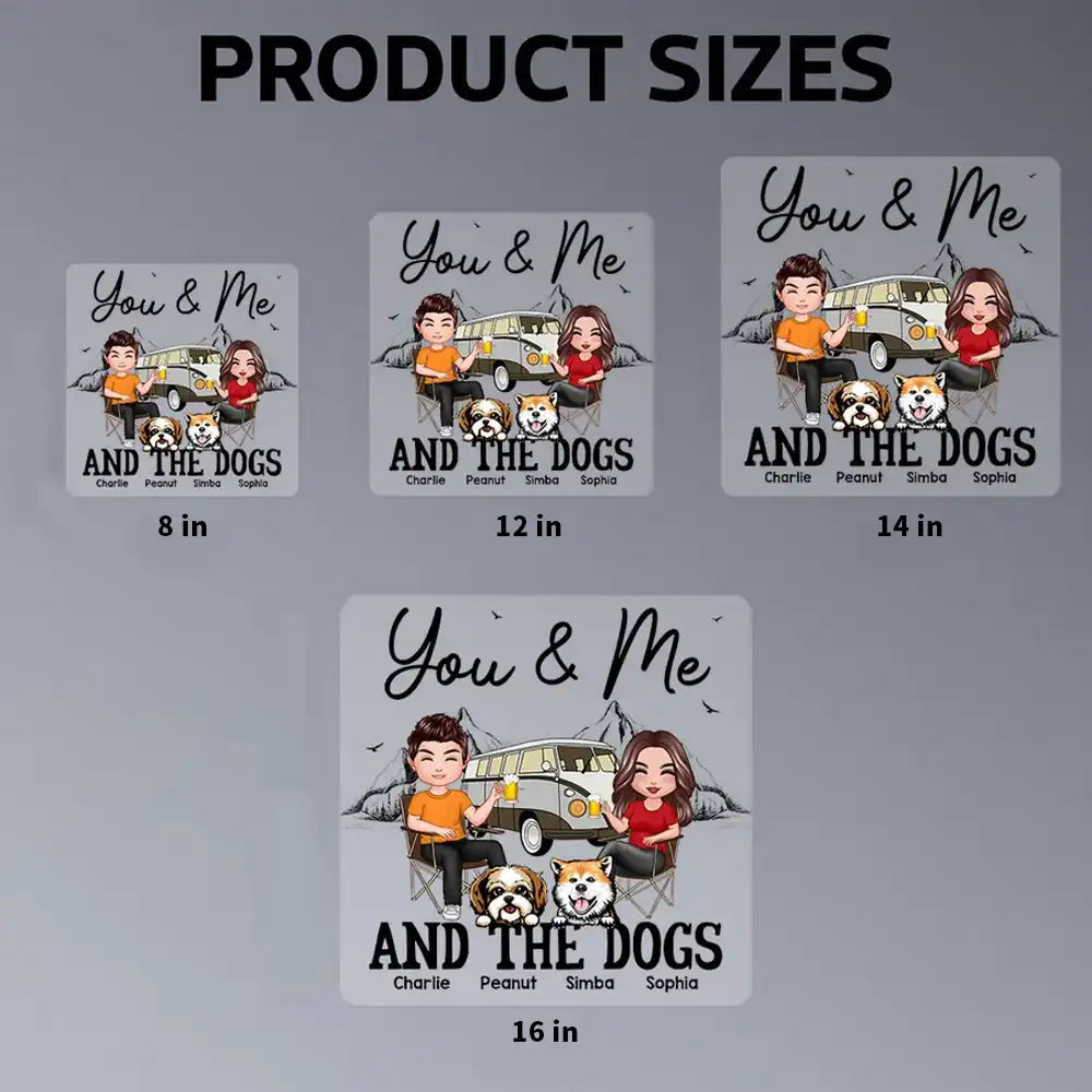 You & Me and the Dogs Sticker Decal, Custom Cartoon Camping Scene, Creative Gift for Couples