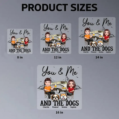 You & Me and the Dogs Sticker Decal, Custom Cartoon Camping Scene, Creative Gift for Couples