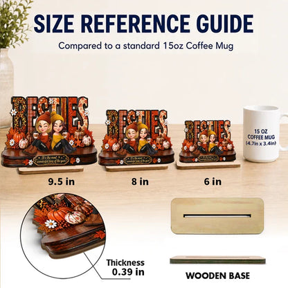 Personalized 2-Layer Wooden Plaque, Sitting Besties with Coffee, Unique Fall Gift for Close Friend