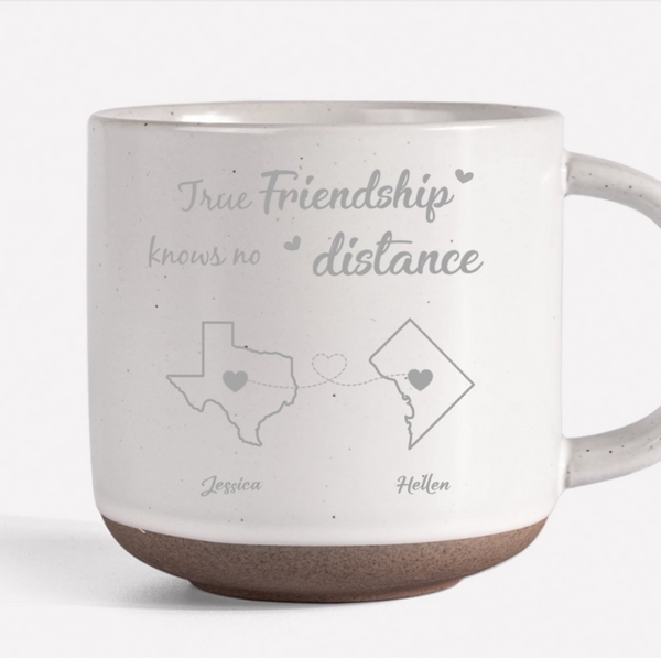 Personalized Friendship Mug - True Friendship Knows No Distance - Custom Cup or Ornament or Poster or Keychain or Plaque Gift for Best Friends, Long-Distance Friends