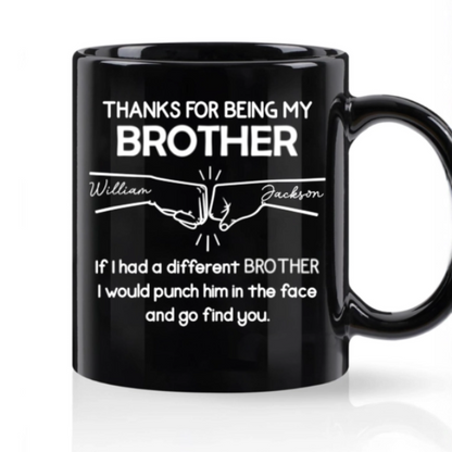 Full Color Mug with Brother Fist Bump Design, Heartfelt Appreciation and Perfect Gift Choice