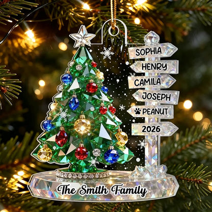 Personalized Acrylic Ornament, Green Crystal Effect Christmas Tree Signpost, Unique Gift for Family