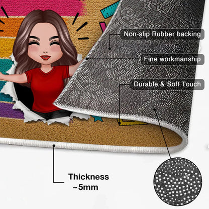 Personalized Doormat With Waving Teacher Illustration, Colorful Classroom Decor, Unique Gift For Teacher