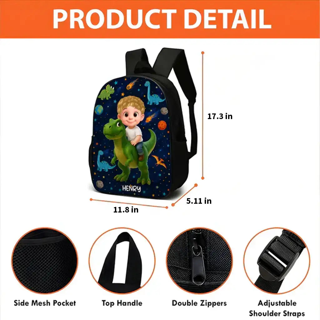 Personalized Kids School Backpack, Cute Dinosaur Space & Jungle Art, Unique Gift for Boys & Girls