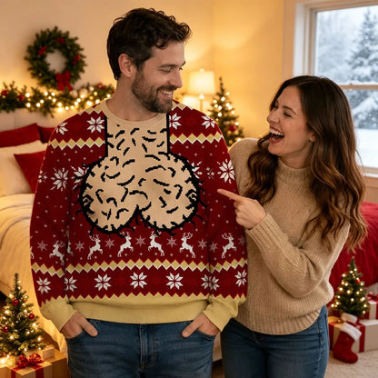 Funny Christmas Printed Sweatshirt, Personalized Reindeer Design, Creative Gift for Him and Shared Laughs