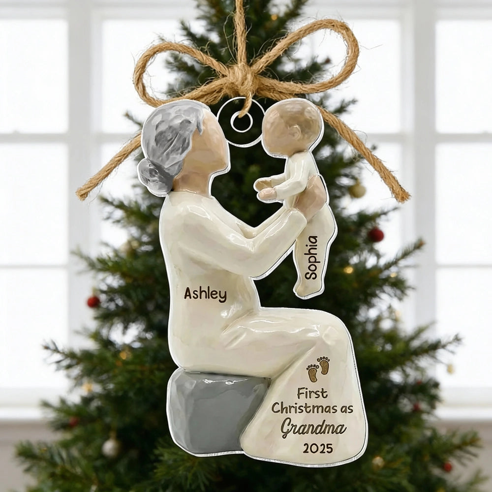 Personalized Wooden Ornament, Mom Holding Baby Sculpted Keepsake, Warm Neutral Rustic Decor, Unique Gift for New Mom or Grandma