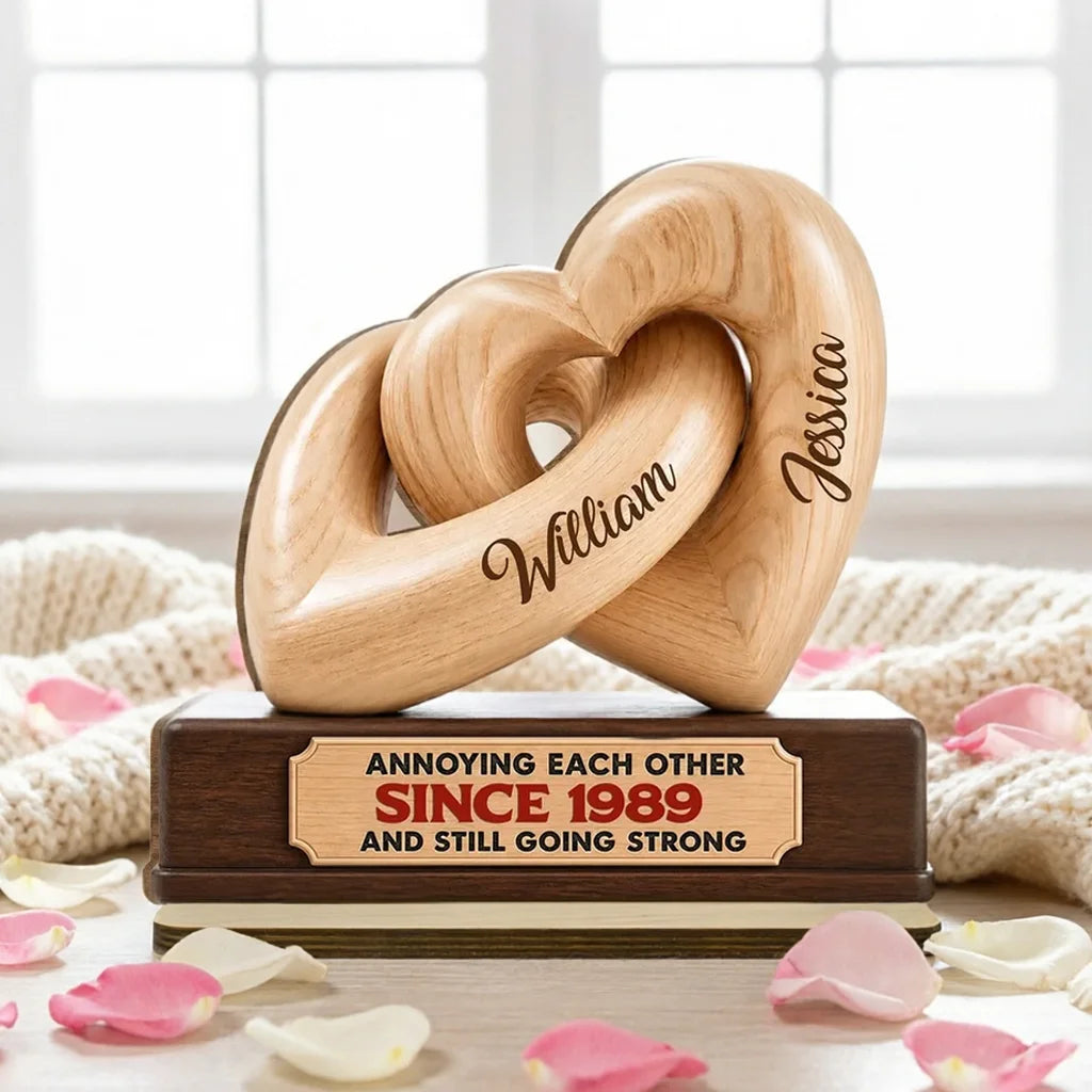 Personalized 2-Layer Wooden Plaque, Interlocking Hearts Keepsake, Unique Gift for Couple
