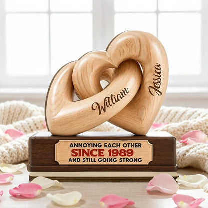 Personalized 2-Layer Wooden Plaque, Interlocking Hearts Keepsake, Unique Gift for Couple