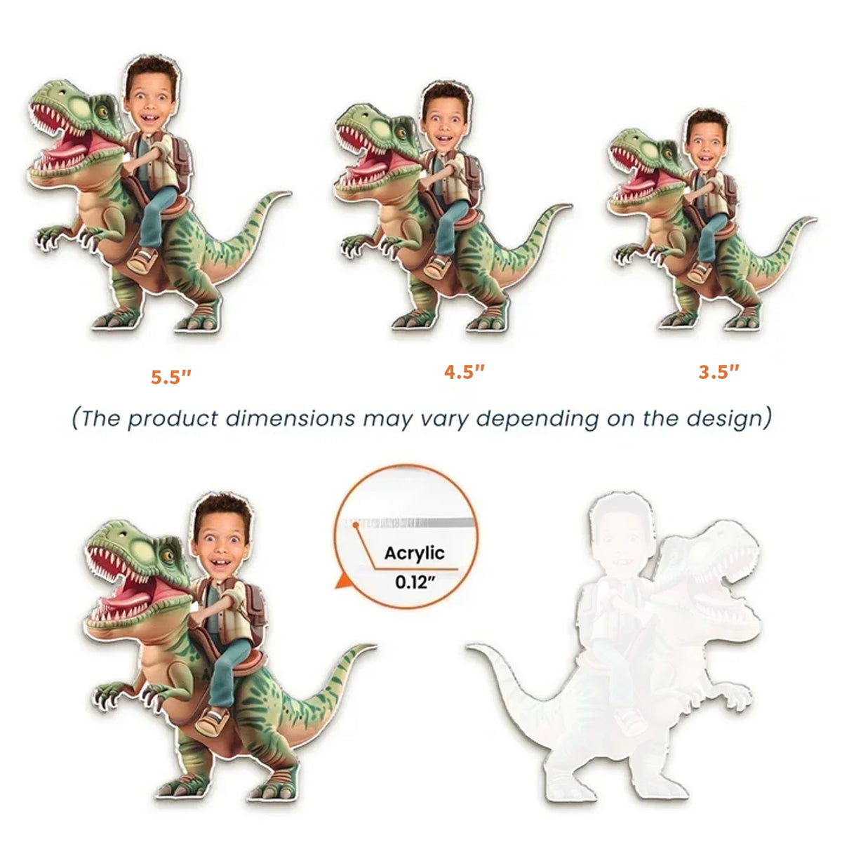 Personalized Acrylic Magnet, Child Riding Dinosaur Photo Design, Unique Gift for Son or Grandson