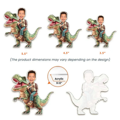 Personalized Acrylic Magnet, Child Riding Dinosaur Photo Design, Unique Gift for Son or Grandson