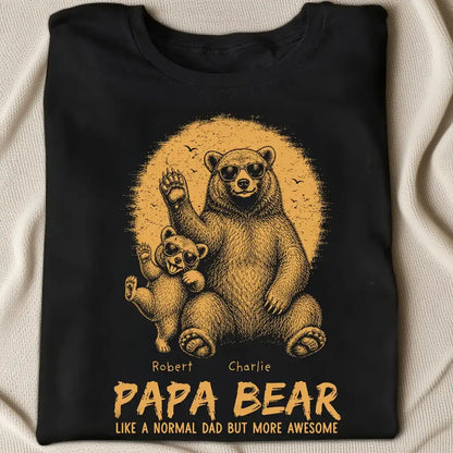 Personalized Classic Tee With Waving Papa Bear Art, Unique Father's Day Gift For Dad