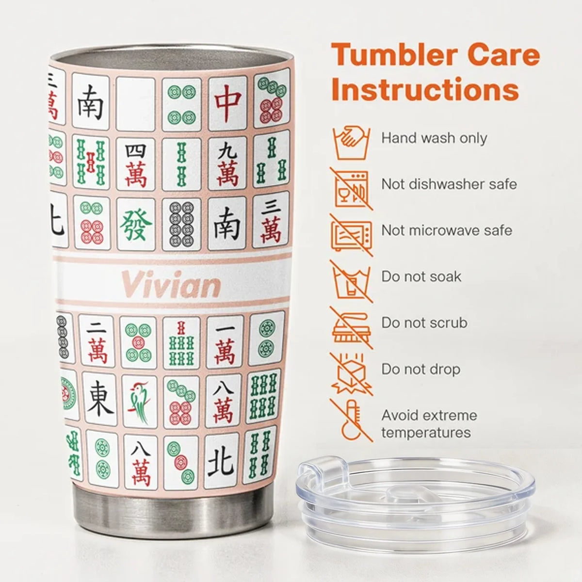 Personalized Insulated Travel Tumbler with Colorful Mahjong Tiles, Unique Gift for Mahjong Lovers
