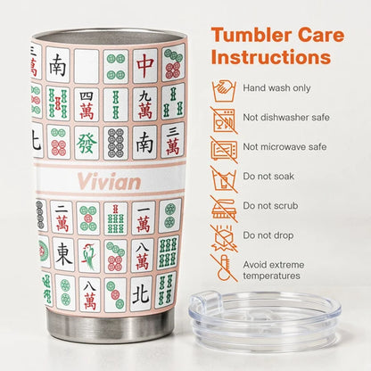 Personalized Insulated Travel Tumbler with Colorful Mahjong Tiles, Unique Gift for Mahjong Lovers