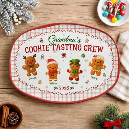 Grandma's Cookie Tasting Crew Grilling Plate, Personalized Plaid Keepsake, Creative Family Gift
