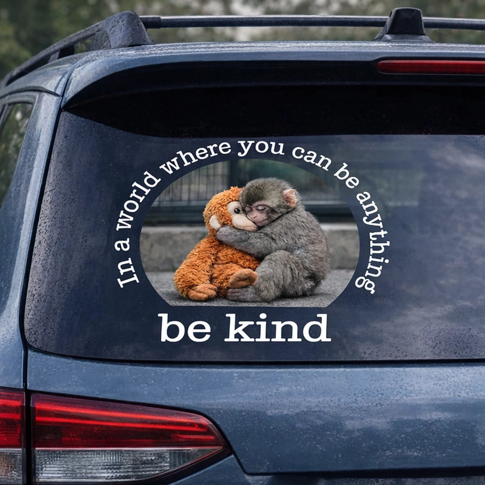 Personalized Be Kind Sticker Decal With Hugging Baby Monkey Quote, Cute Car Window Decor, Unique Gift