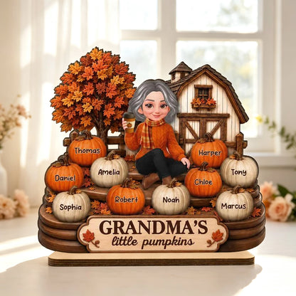 Personalized 2-Layer Wooden Plaque, Grandma's Little Pumpkins Fall Decor, Unique Gift for Grandma
