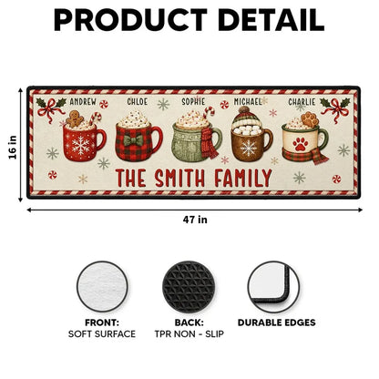Personalized Standard Doormat with Red and Green Family Mugs, Unique Gift for Families and Pet Owners