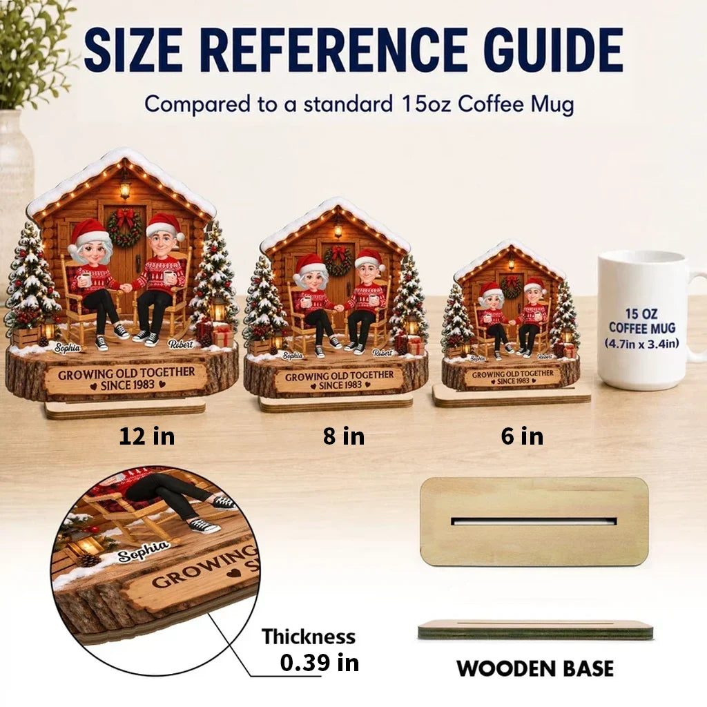Personalized 2-Layer Wooden Plaque, Couple Holding Hands by a Christmas Cabin, Unique Anniversary Gift