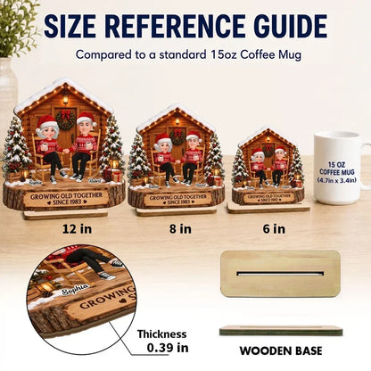 Personalized 2-Layer Wooden Plaque, Couple Holding Hands by a Christmas Cabin, Unique Anniversary Gift
