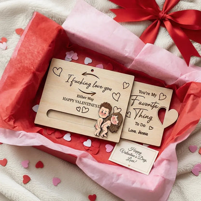 Personalized Wooden Sliding Ornament Funny Couple Cartoon Valentine's Gift for Him or Her - I fucking love you