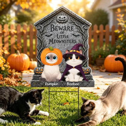 Little Meownsters Shaped Yard Sign, Cats Sitting in Costume, Personalized Creative Gift for Cat Lovers